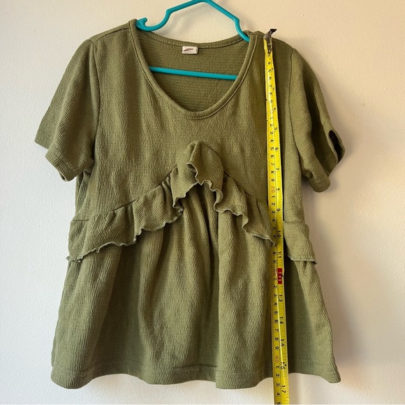 🌼 5/$25 Girls Olive Green Ruffle Peplum Waffle Knit Short Sleeve 120 (5–6 Years) - Picture 4 of 7